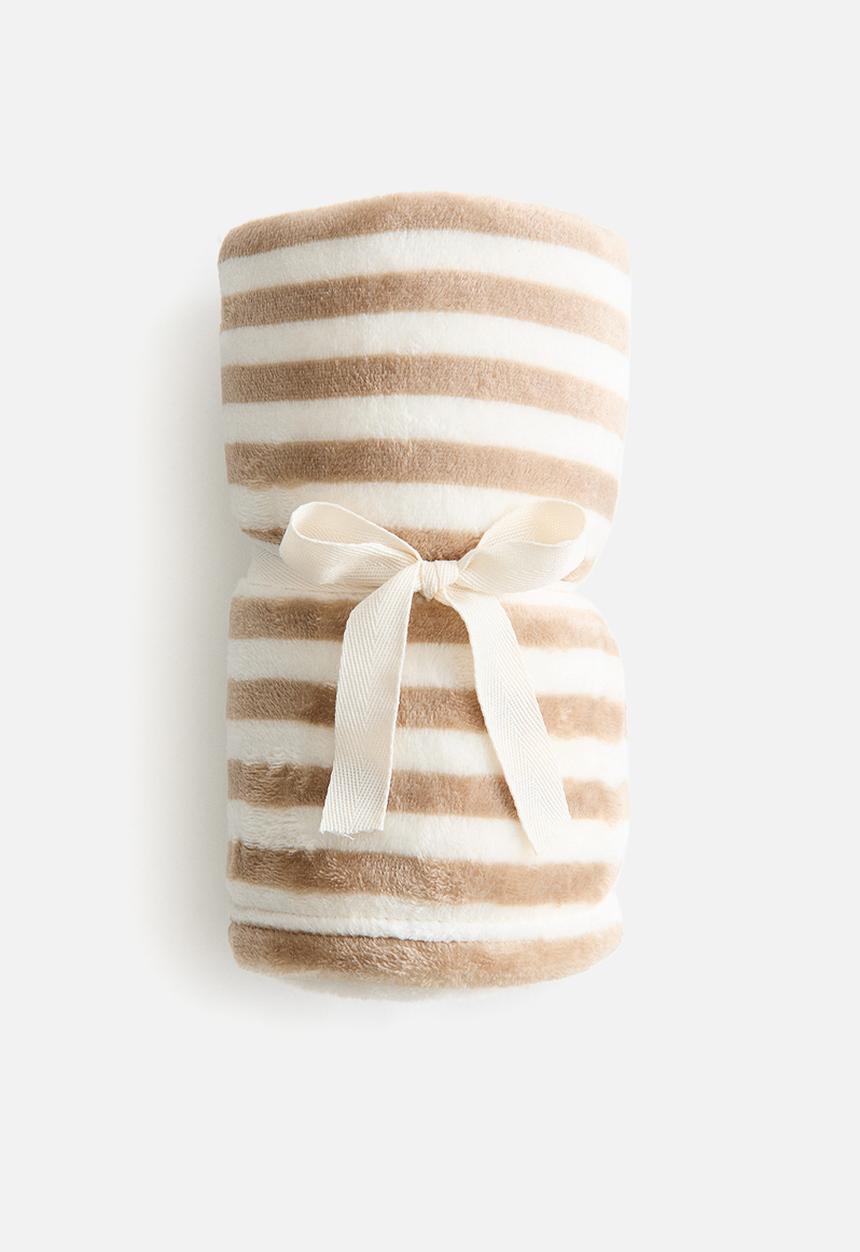 H&M - Striped fleece blanket - beige/striped