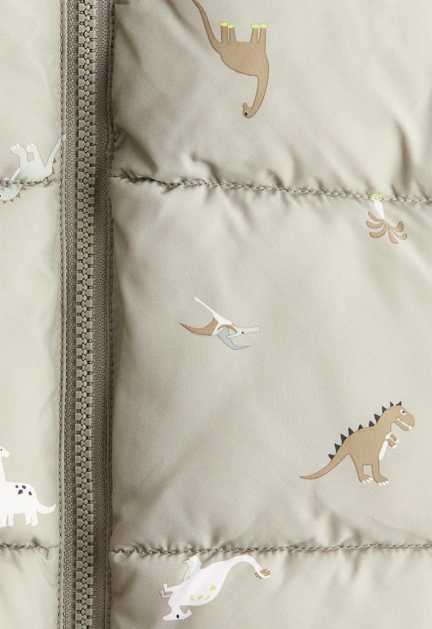 H&M - Hooded puffer gilet - light dusty green/dinosaurs