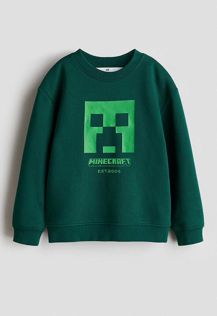 H&M - Print-motif sweatshirt - dark green/minecraft
