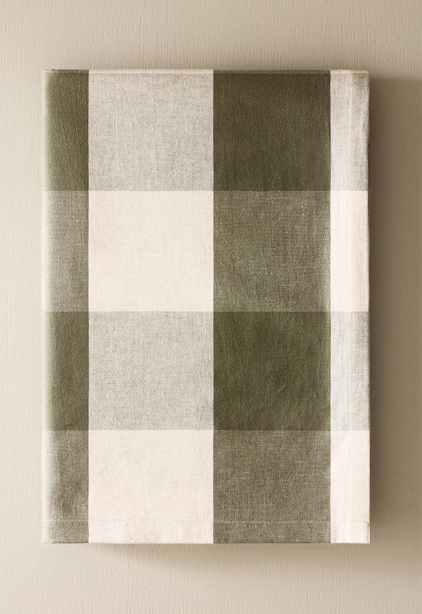 H&M - Linen-blend tablecloth - khaki green/gingham check