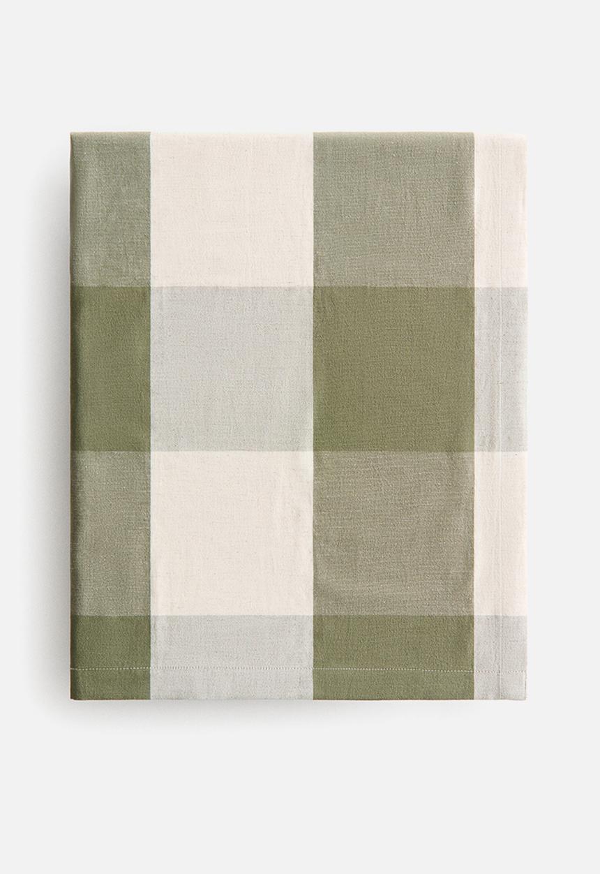 H&M - Linen-blend tablecloth - khaki green/gingham check