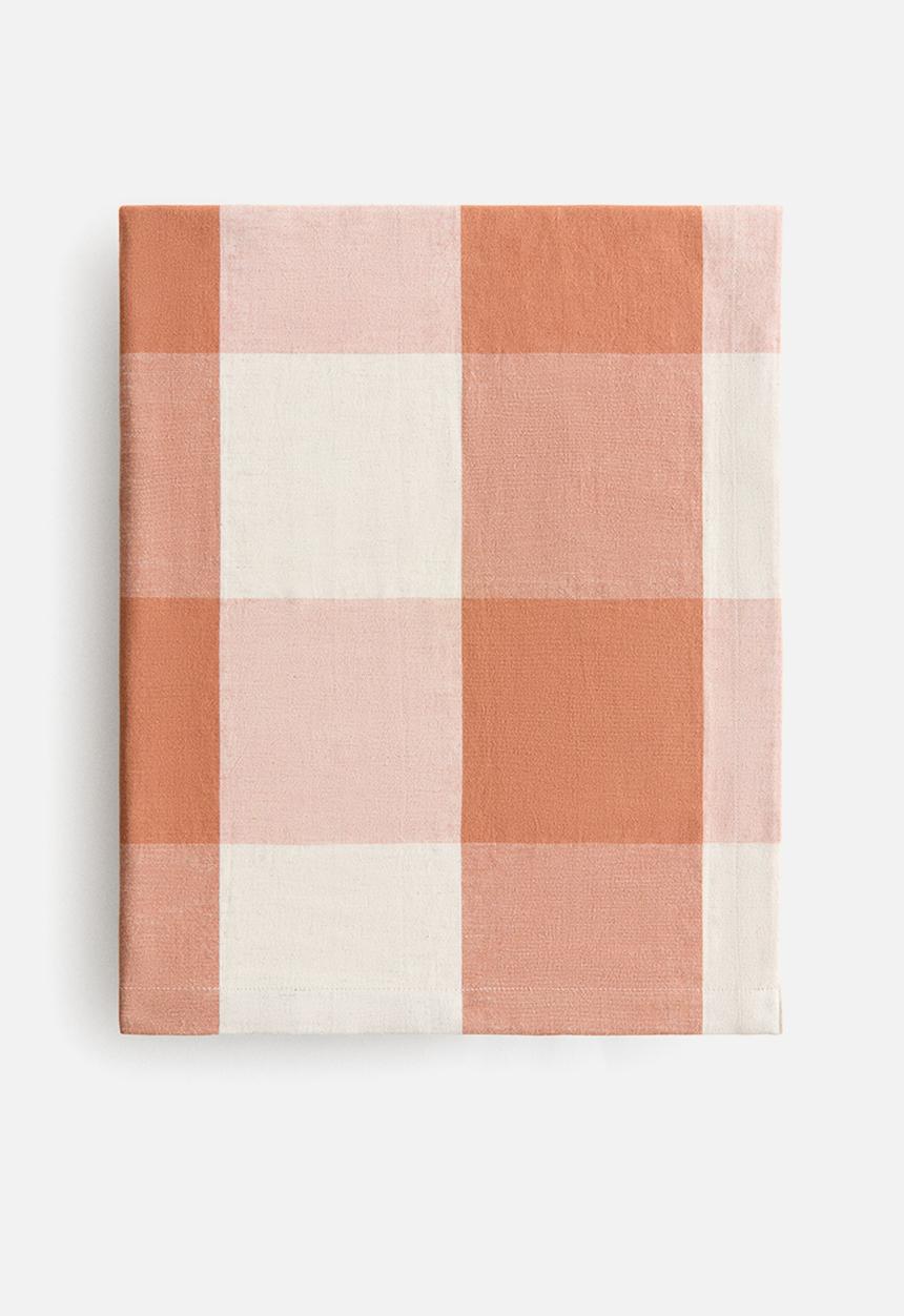 H&M - Linen-blend tablecloth - orange/gingham check