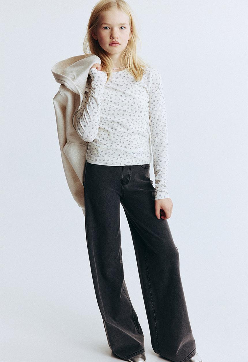H&M - Denim-look wide trousers - dark denim grey