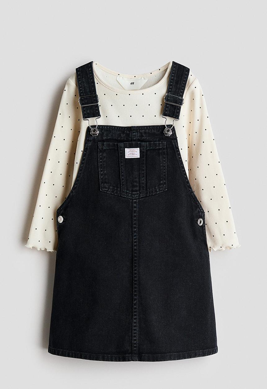 H&M - 2-Piece dress and top set - light beige/denim black