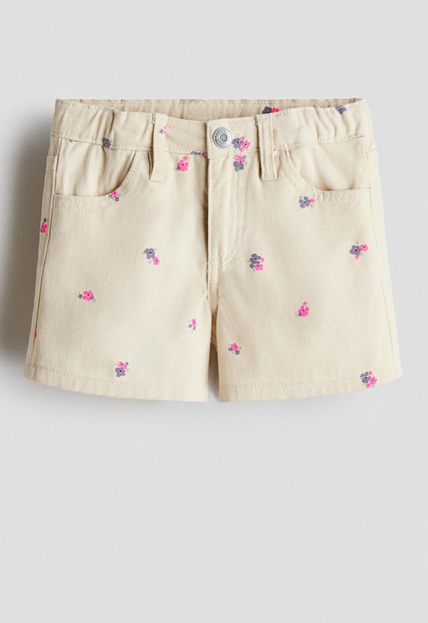 H&M - Printed cotton twill shorts - beige/floral