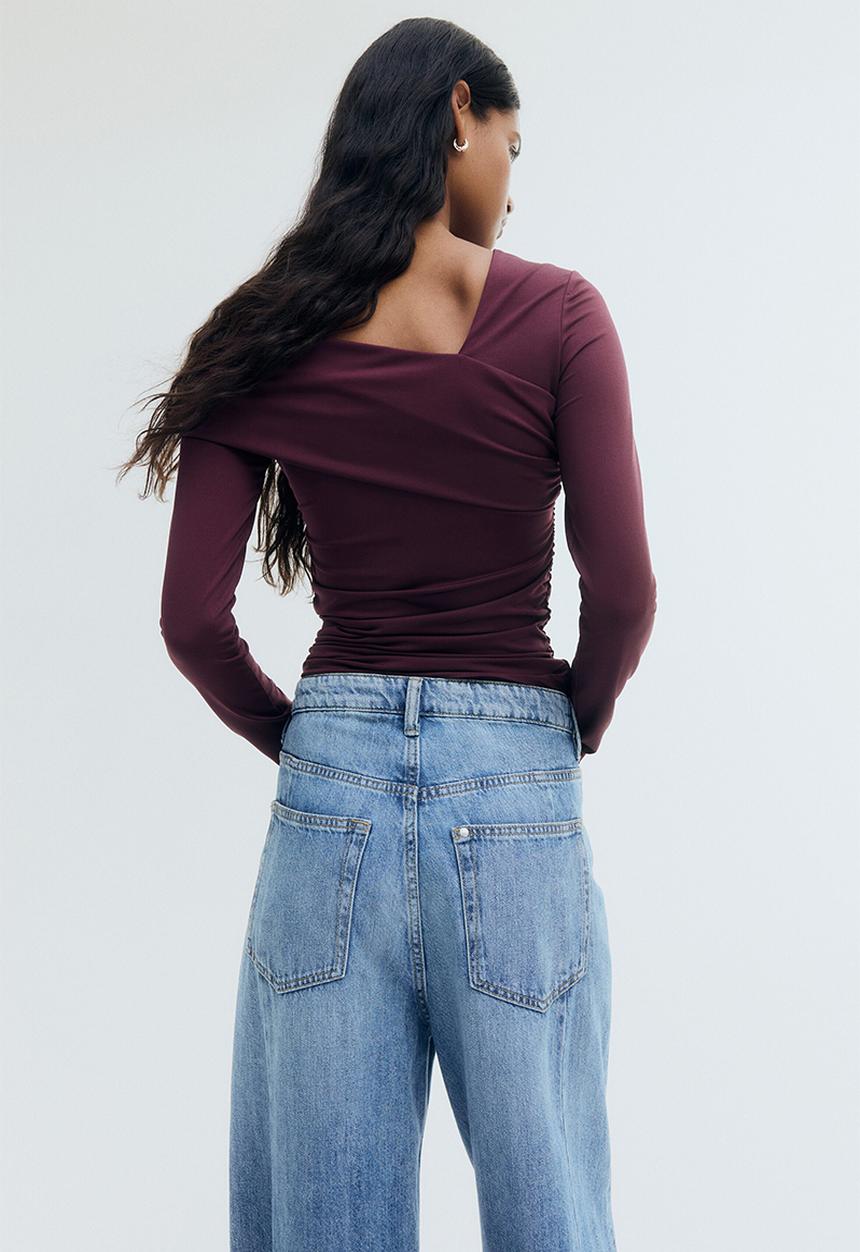 H&M - Draped one-shoulder top - plum red