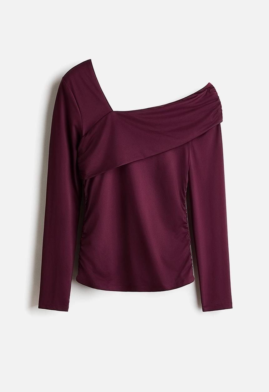 H&M - Draped one-shoulder top - plum red