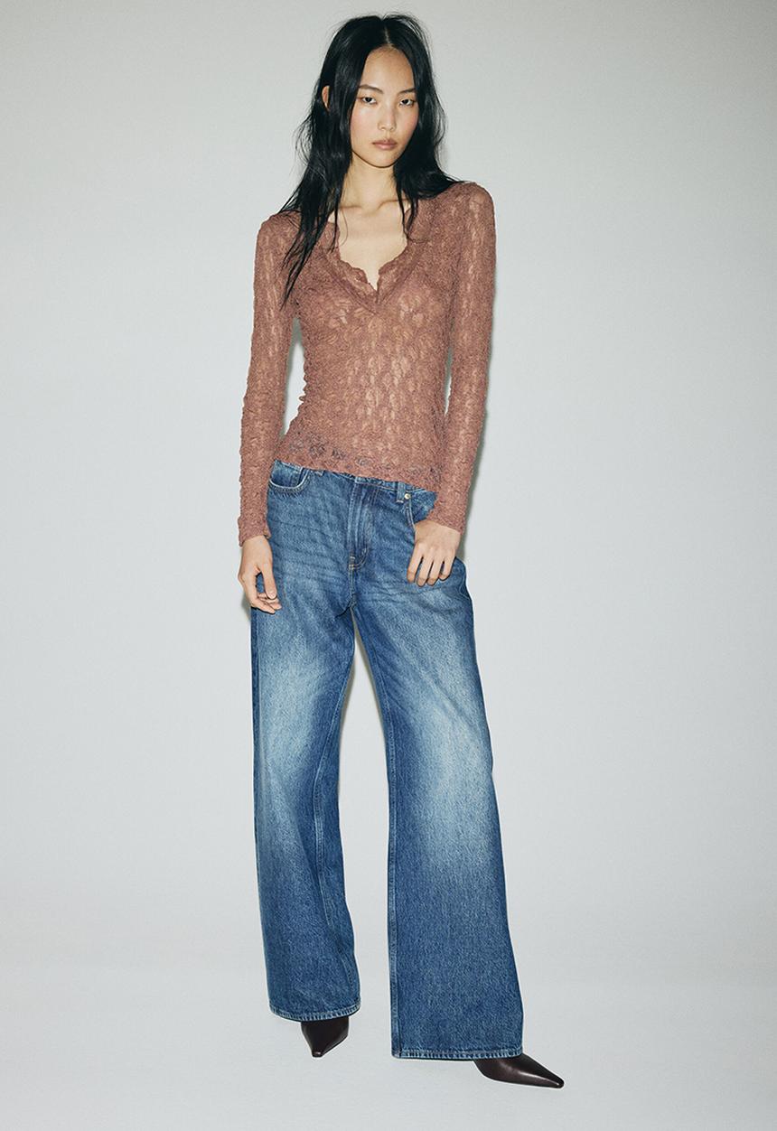 H&M - V-neck lace top - old rose