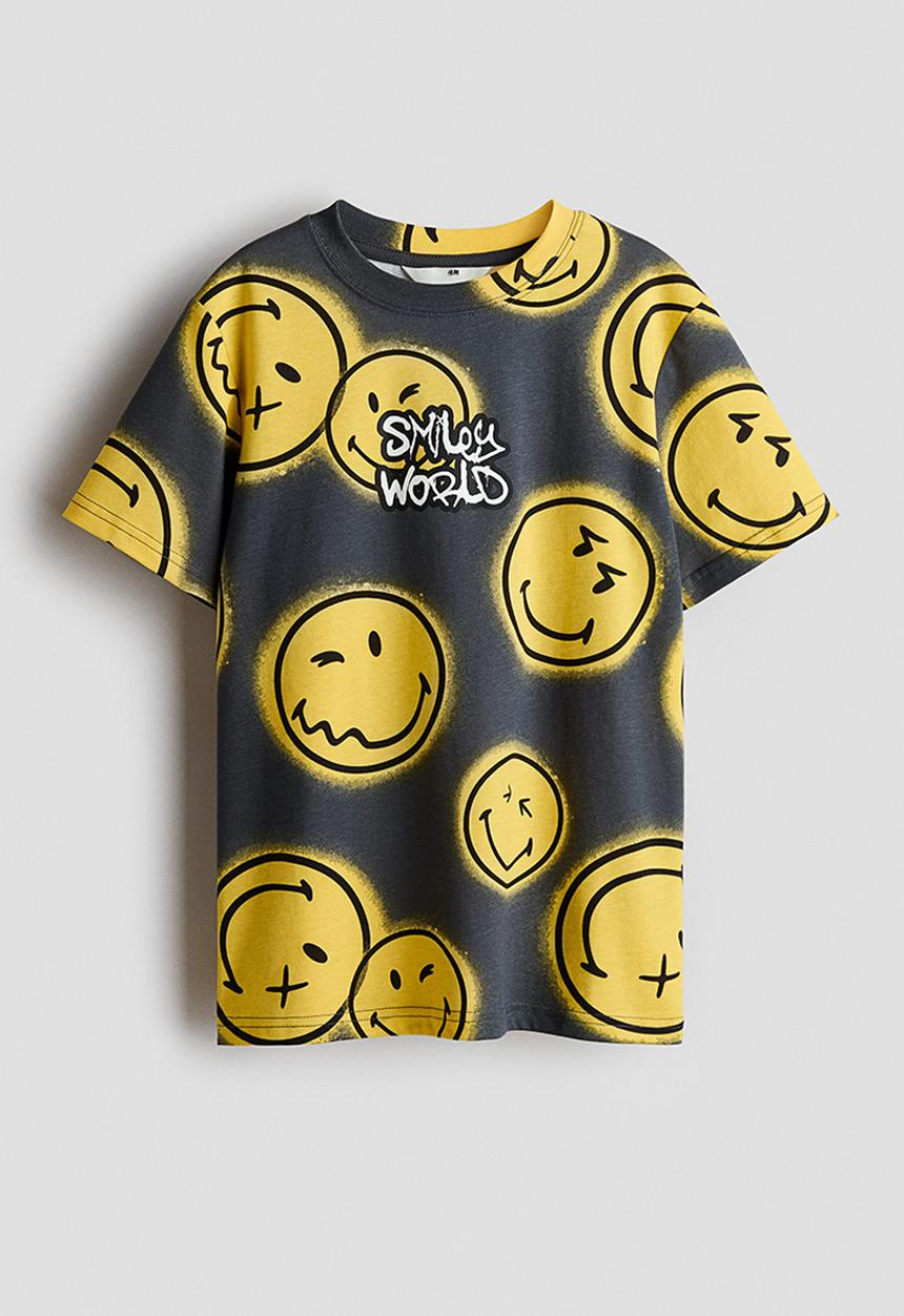 H&M - Printed T-shirt - dark grey/smileyworld