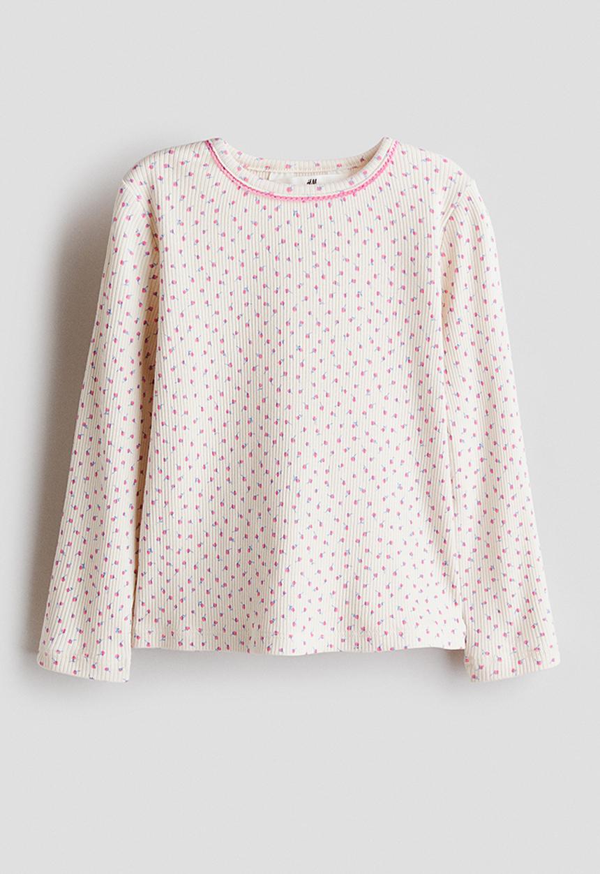 H&M - Ribbed cotton top - cream/floral