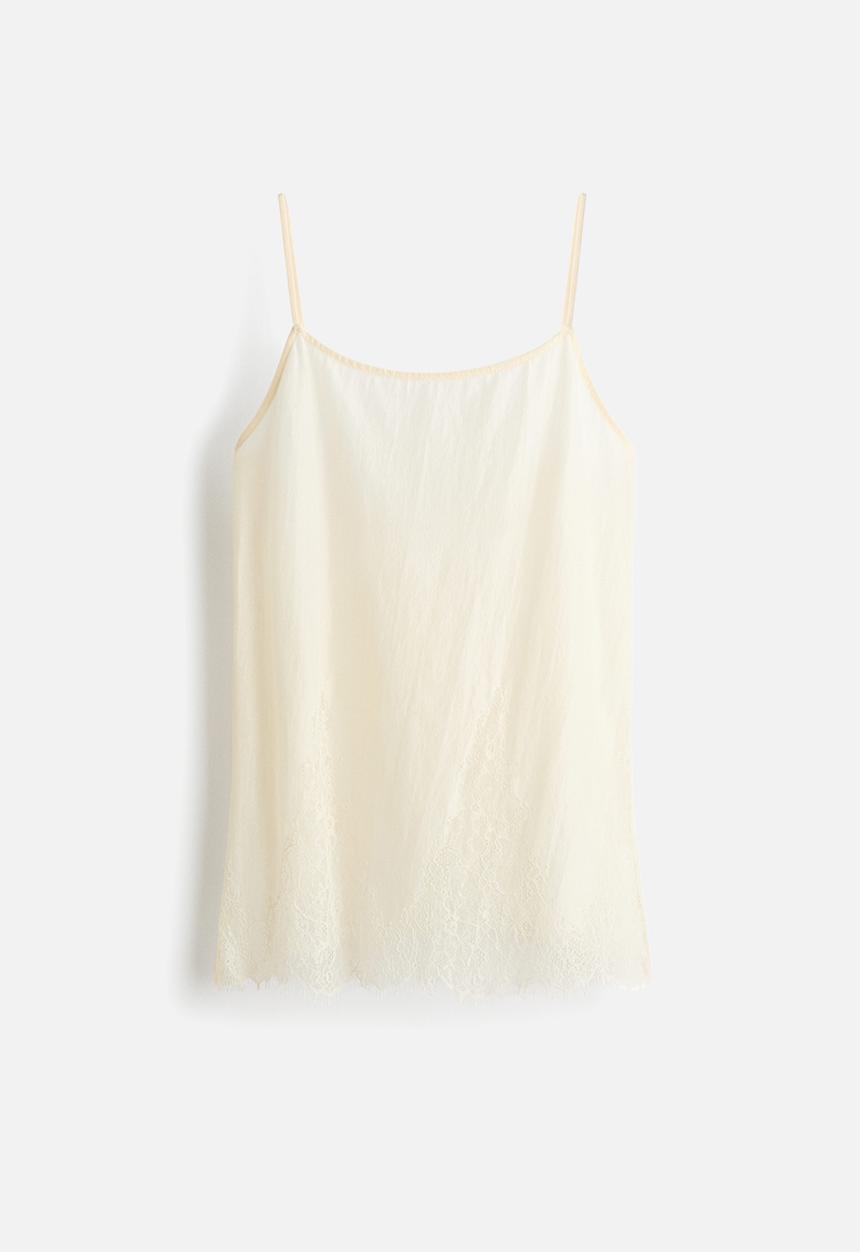 H&M - Lace-trimmed strappy top - cream