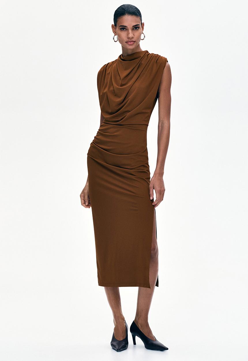 H&M - Draped midi dress - brown