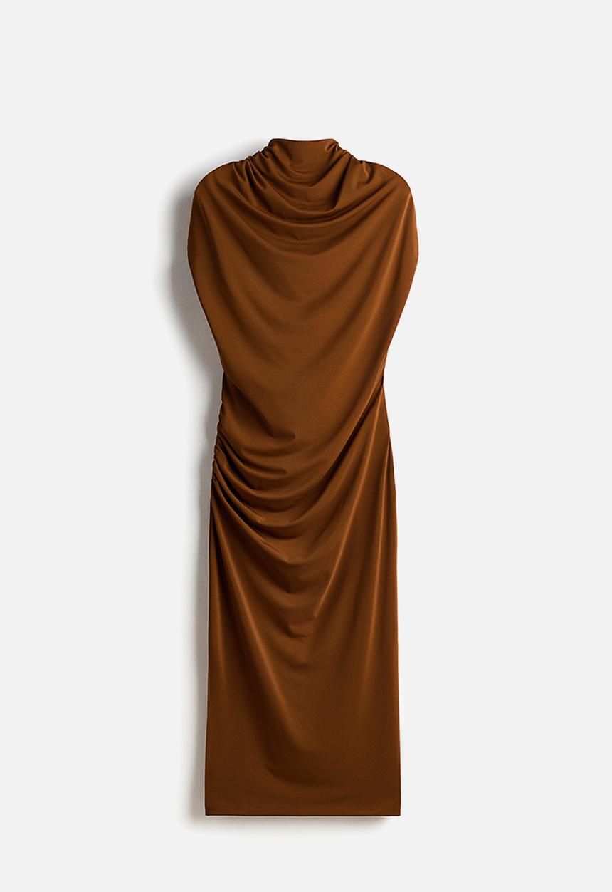 H&M - Draped midi dress - brown