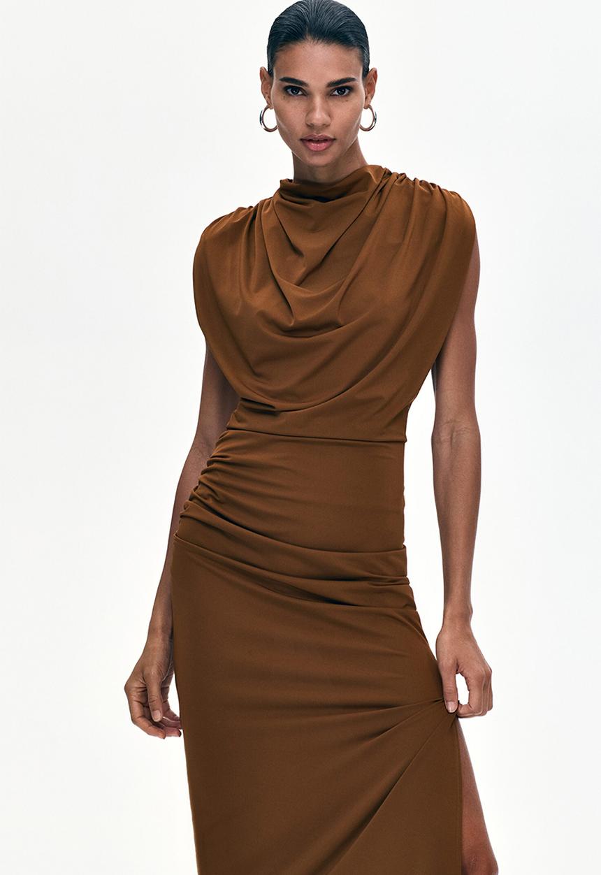 H&M - Draped midi dress - brown