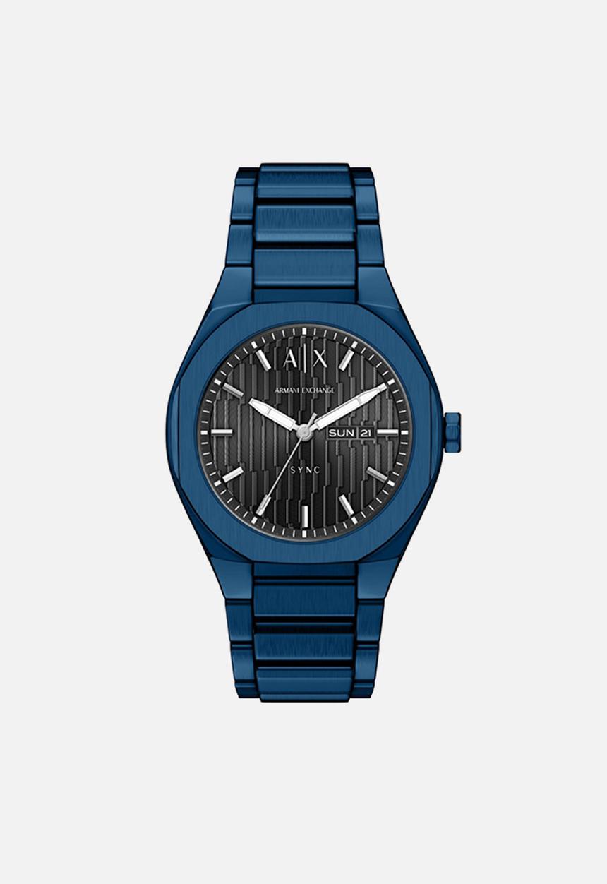 Armani Exchange - Armani Exchange AX4299 Sync Three-Hand Day-Date Watch - Blue