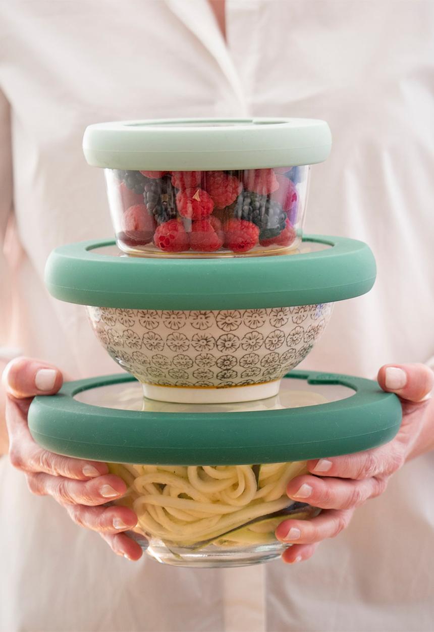 Foodhuggers - Food Huggers Adjustable Silicone and Glass Lids Set of 3 - Gradual Green