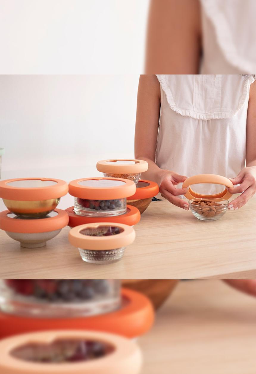 Foodhuggers - Food Huggers Adjustable Silicone and Glass Lids Set of 3 - Terra Cotta