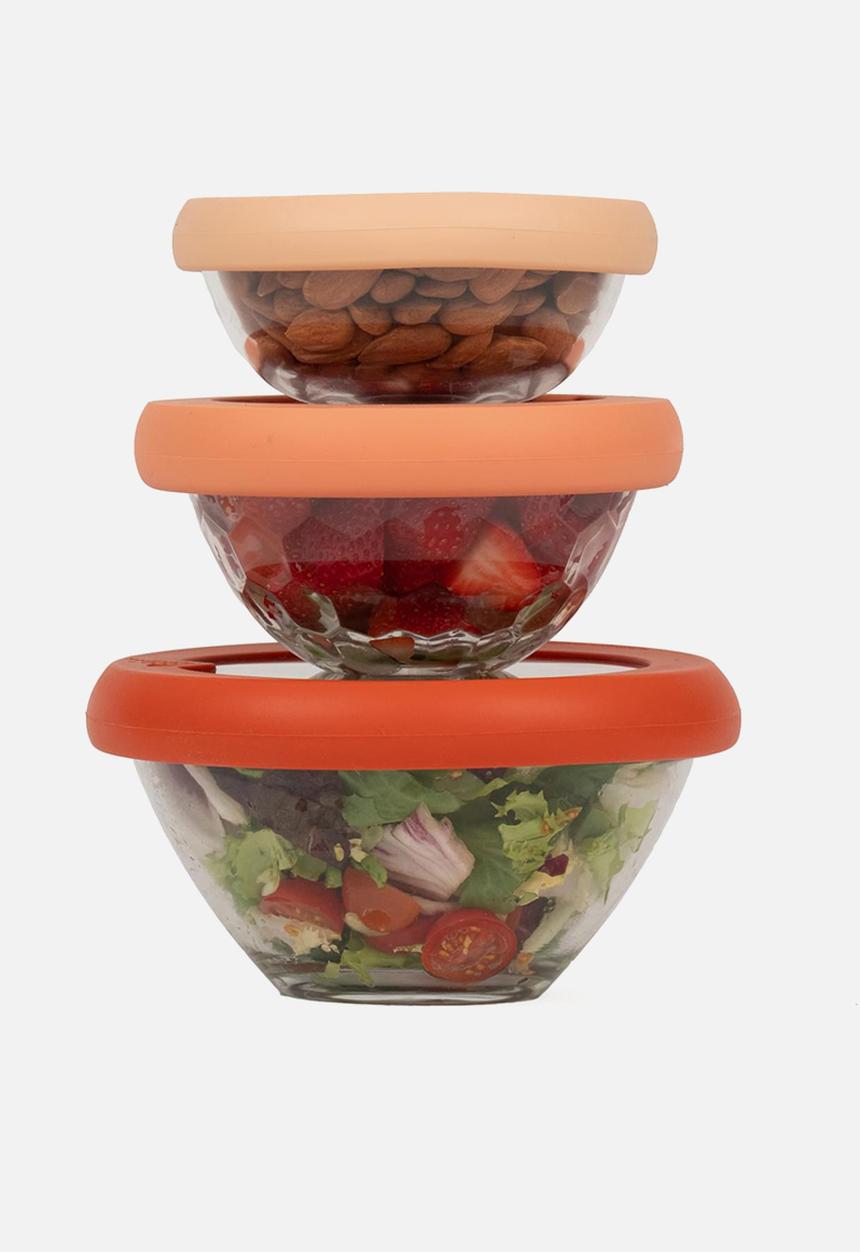 Foodhuggers - Food Huggers Adjustable Silicone and Glass Lids Set of 3 - Terra Cotta