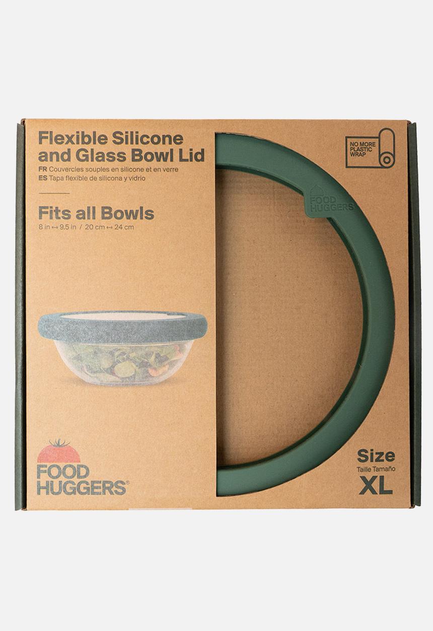 Foodhuggers - Food Huggers Extra Large Adjustable Silicone and Glass Lid 20.9 - 23.5cm - Gradual Green