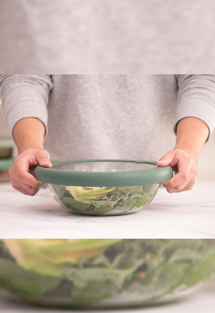 Foodhuggers - Food Huggers Extra Large Adjustable Silicone and Glass Lid 20.9 - 23.5cm - Gradual Green