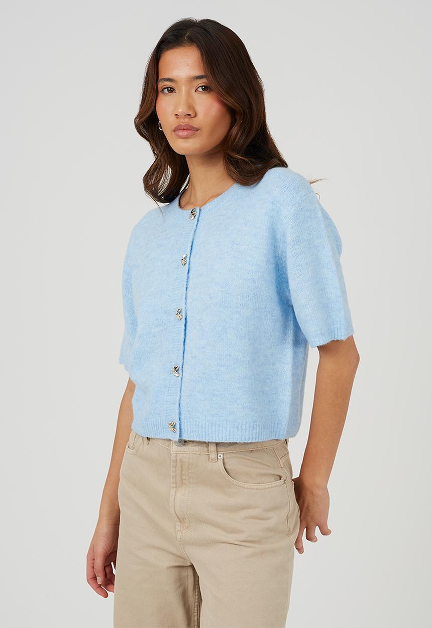 Brave Soul - Ladies Raglan Jersey Knit Short Sleeves Cardi With Buttons - Blue