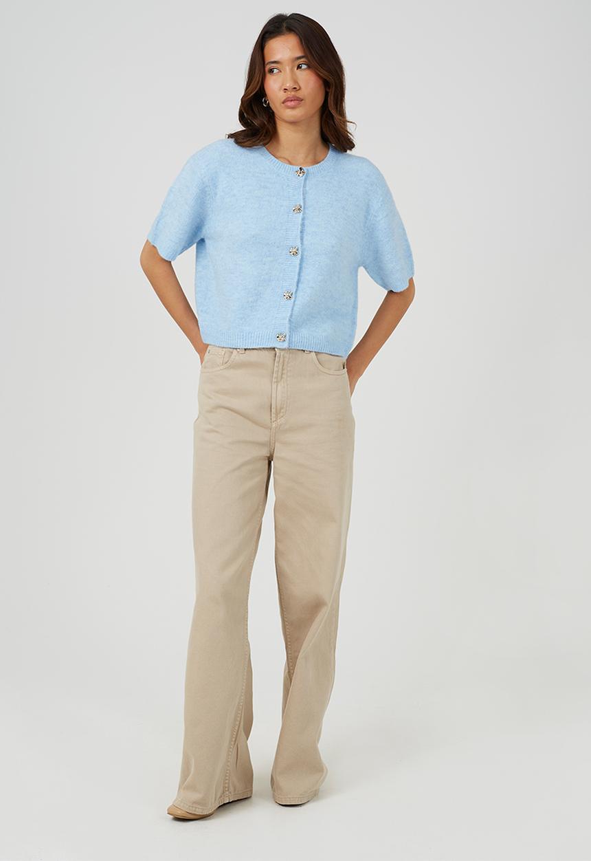 Brave Soul - Ladies Raglan Jersey Knit Short Sleeves Cardi With Buttons - Blue