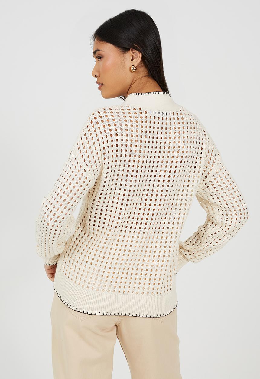 Brave Soul - Ladies V-Neck Boxy Cardigan And Tortoiseshell Buttons - Cream