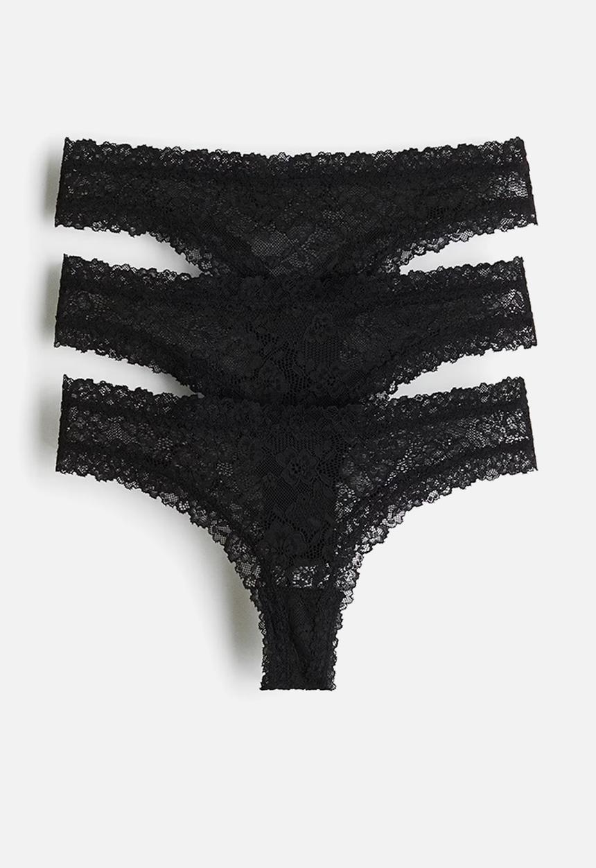 H&M - 3-Pack lace brazilian briefs - black