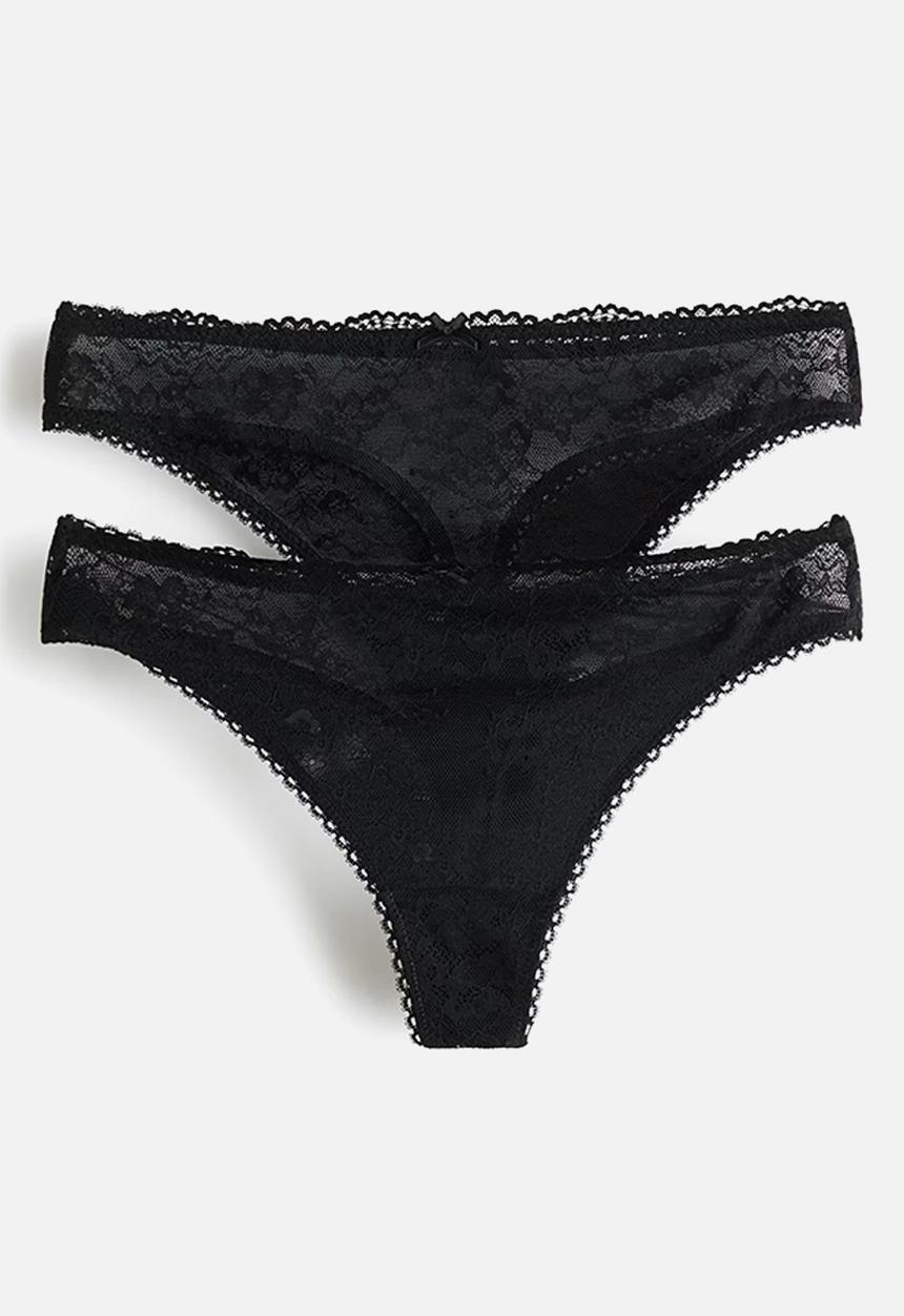 H&M - 2-Pack lace thong briefs - black