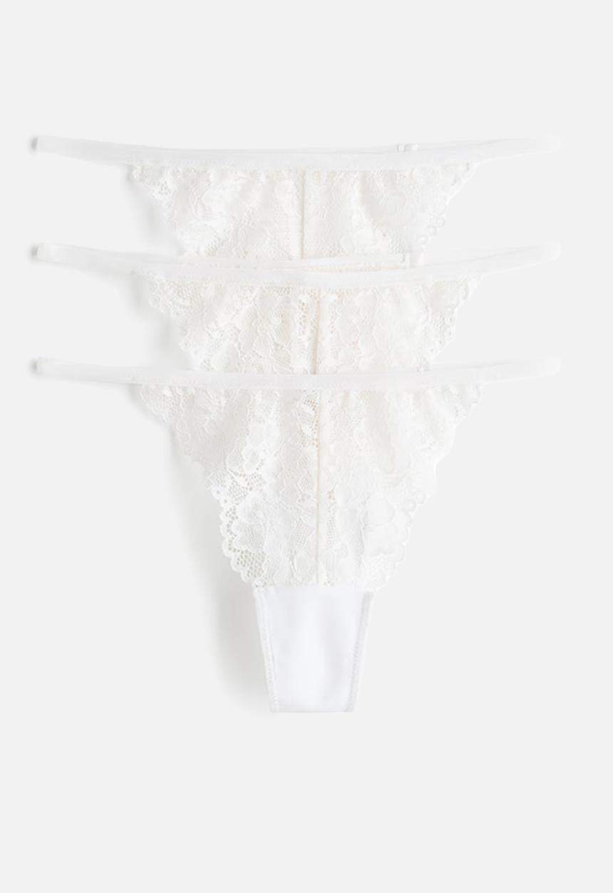 H&M - 3-Pack lace tanga thong briefs - white