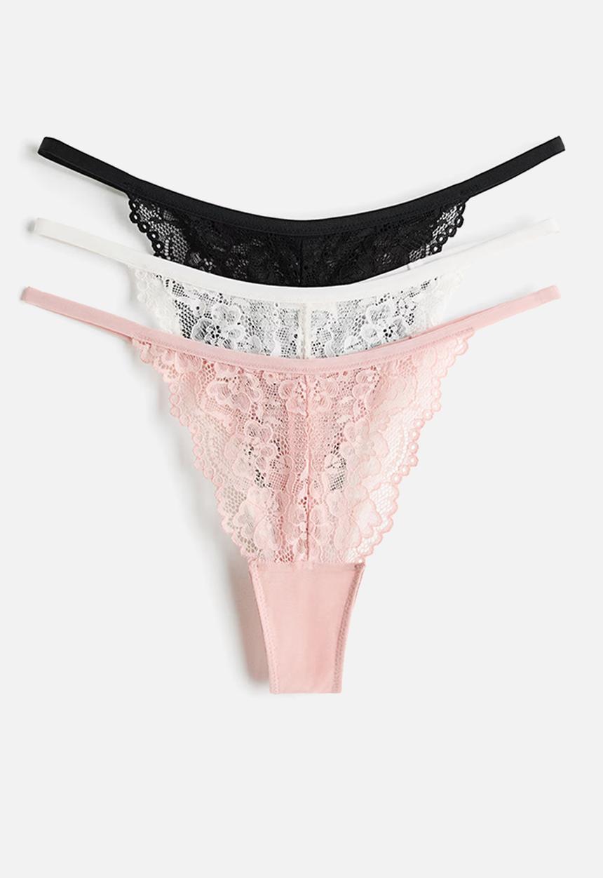 H&M - 3-Pack lace tanga thong briefs - multi 
