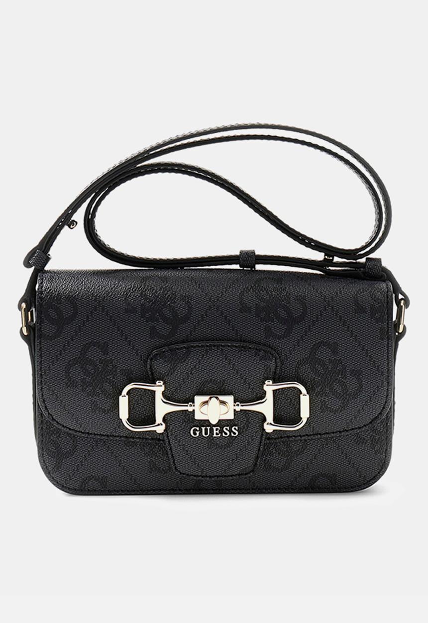 GUESS - Janie Logo Convertible Crossbody Flap Bag-Coal Logo