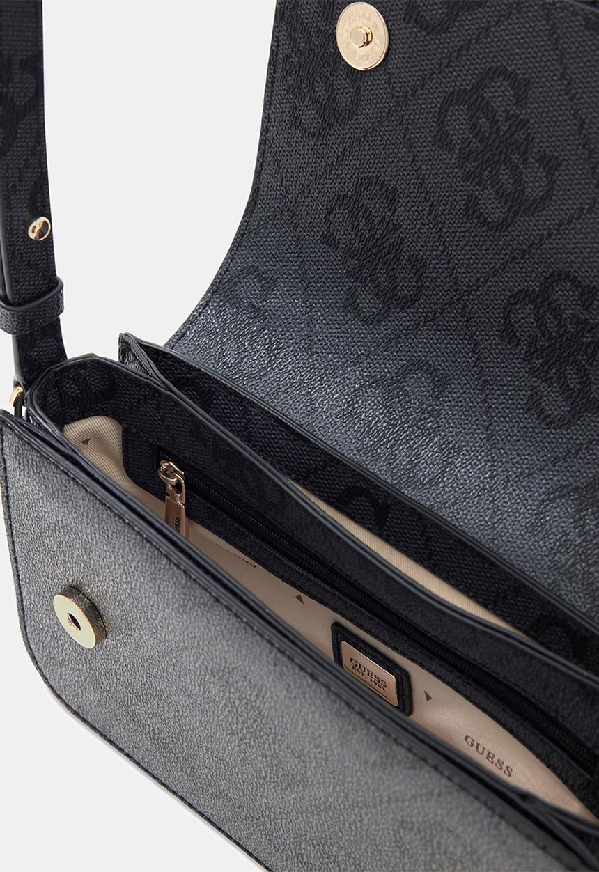 GUESS - Janie Logo Convertible Crossbody Flap Bag-Coal Logo