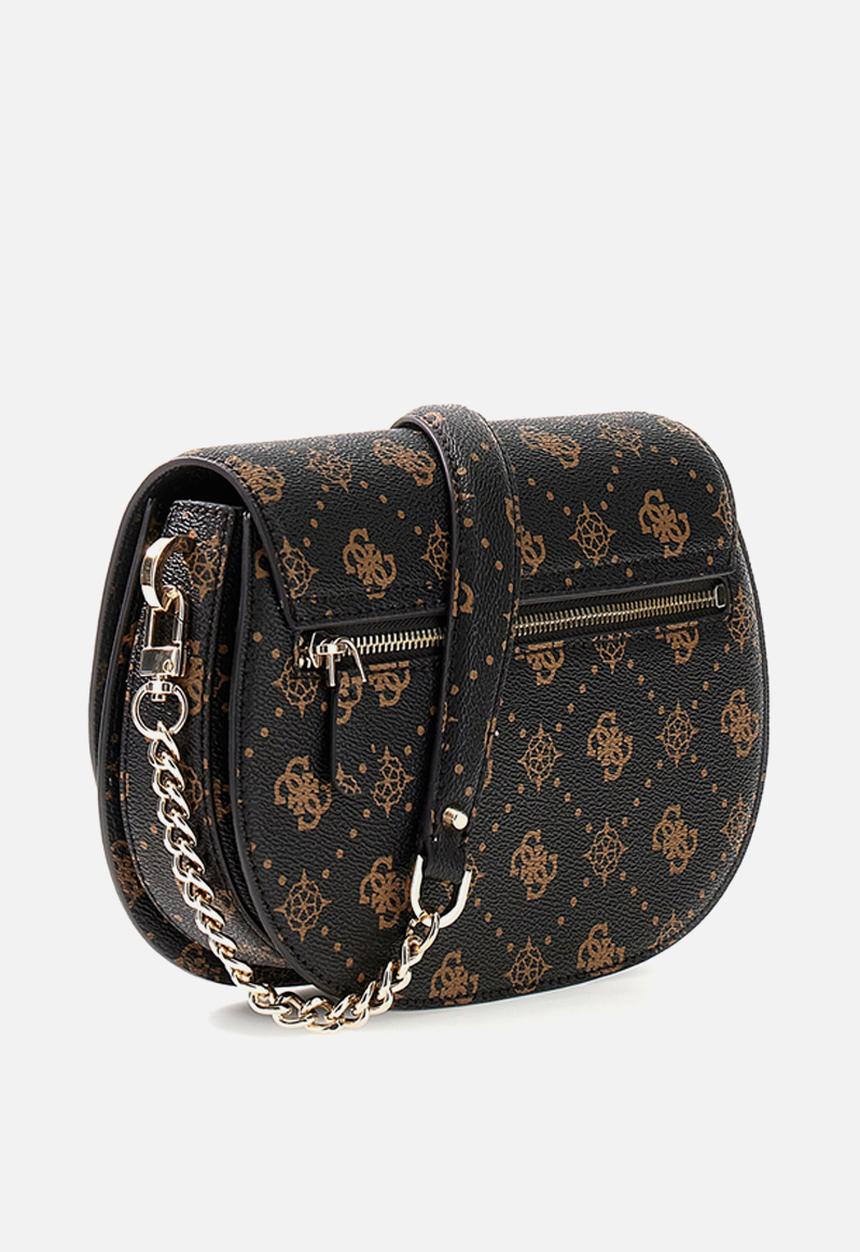 GUESS - Emelie Logo Flap Shoulder Bag - Espresso Logo