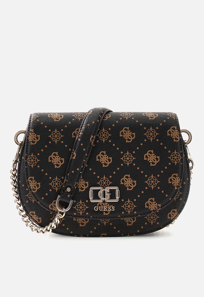 GUESS - Emelie Logo Flap Shoulder Bag - Espresso Logo