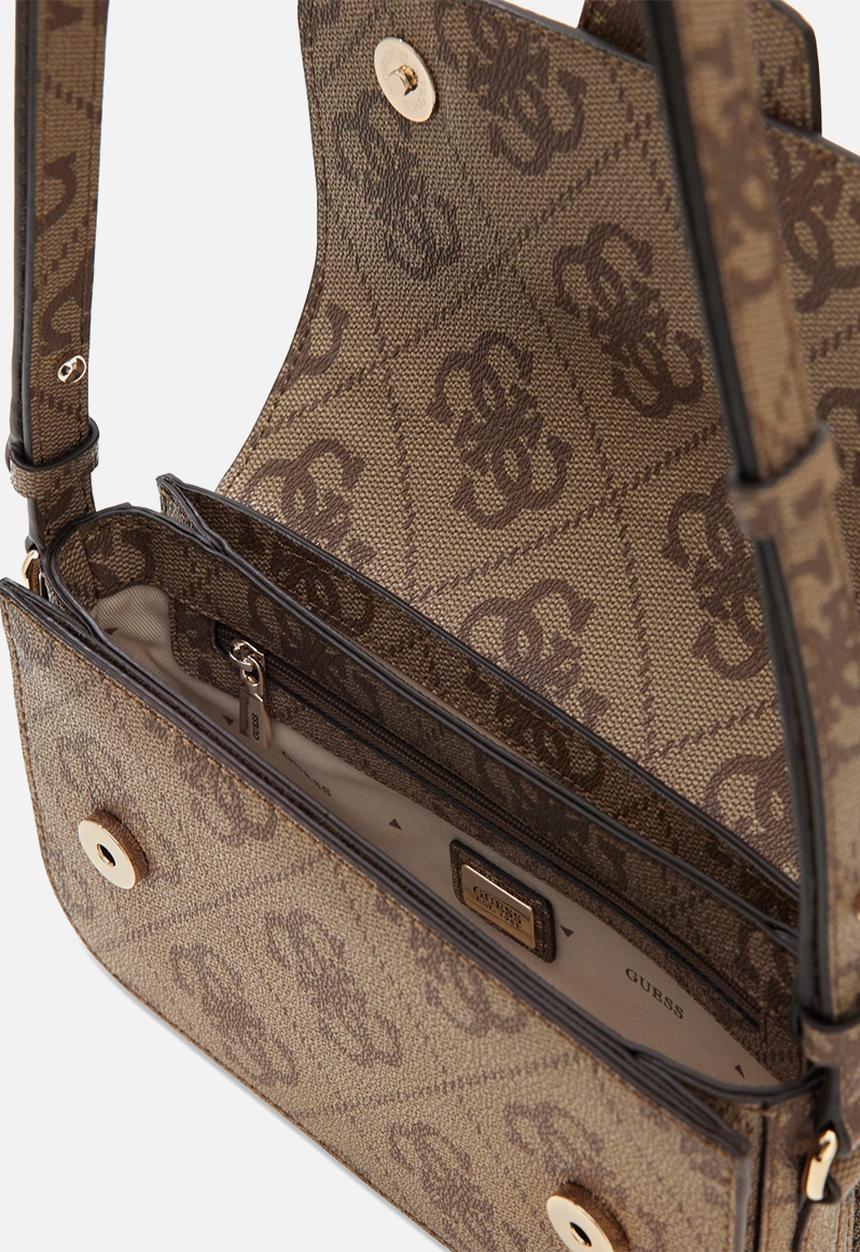 GUESS - Janie Logo Convertible Crossbody Flap Bag-Latte Logo
