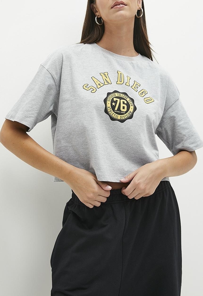 Blake - Graphic boxy top tee - grey melange