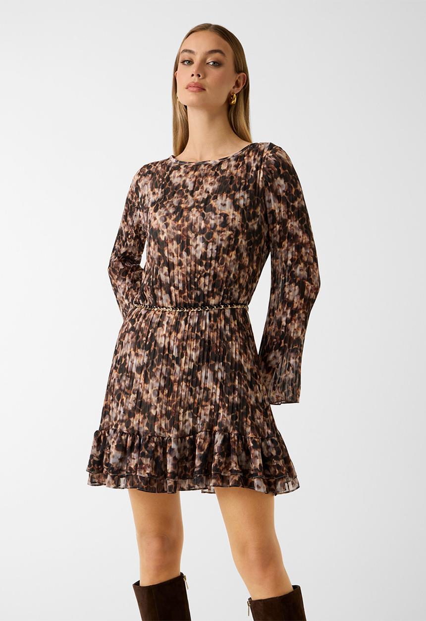 GUESS - Long sleeve Ilenia Pleat Dress - Safari Bloom Print