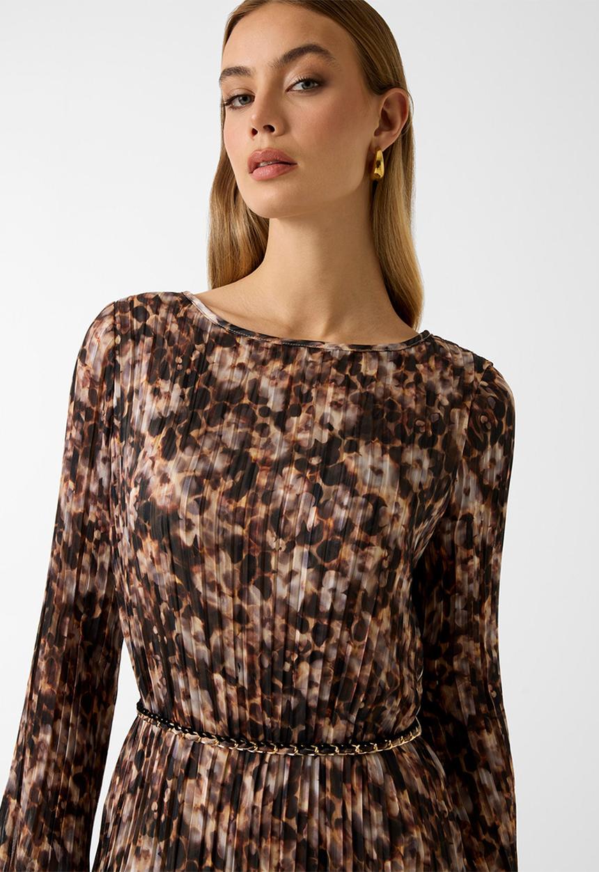 GUESS - Long sleeve Ilenia Pleat Dress - Safari Bloom Print