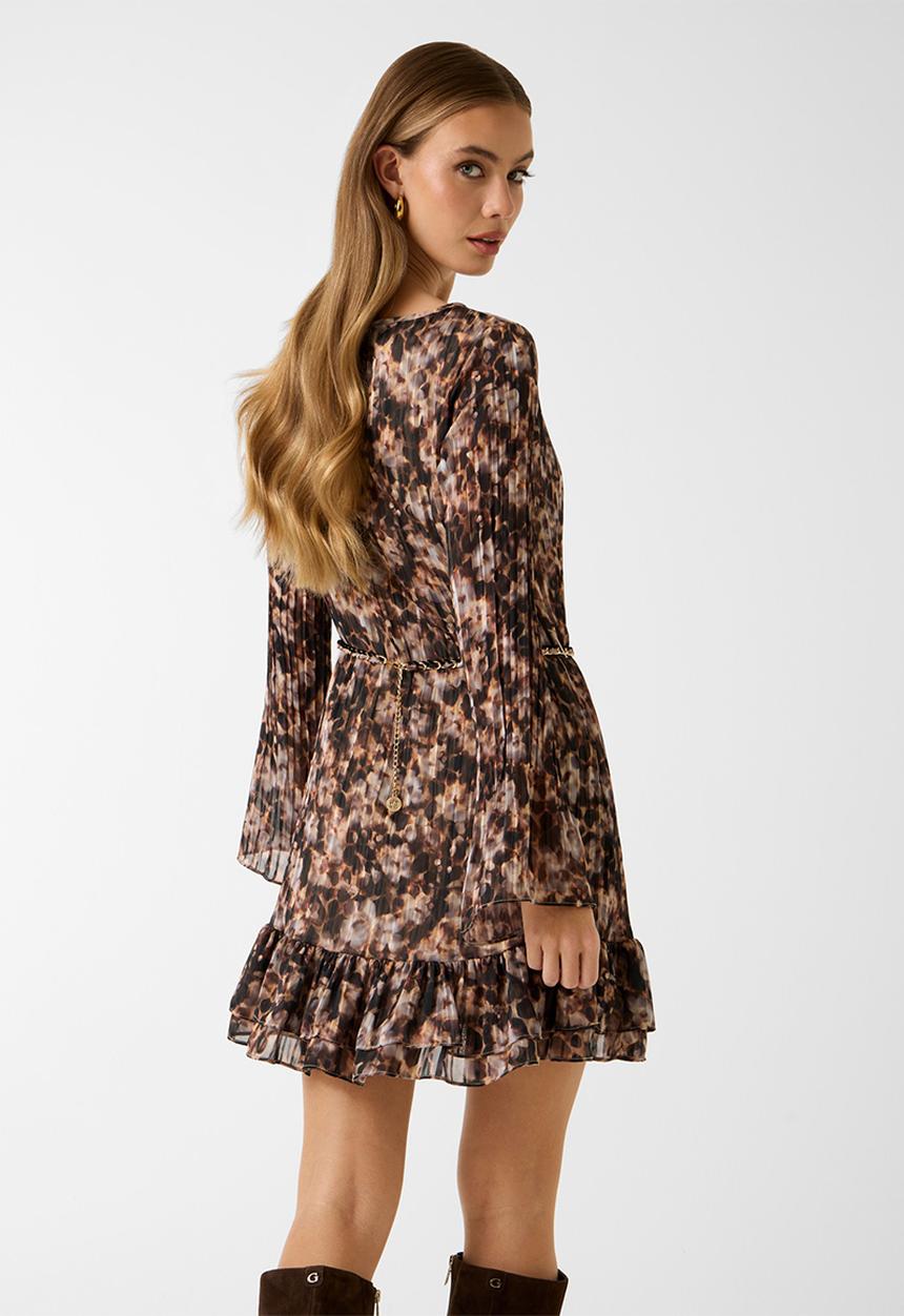 GUESS - Long sleeve Ilenia Pleat Dress - Safari Bloom Print