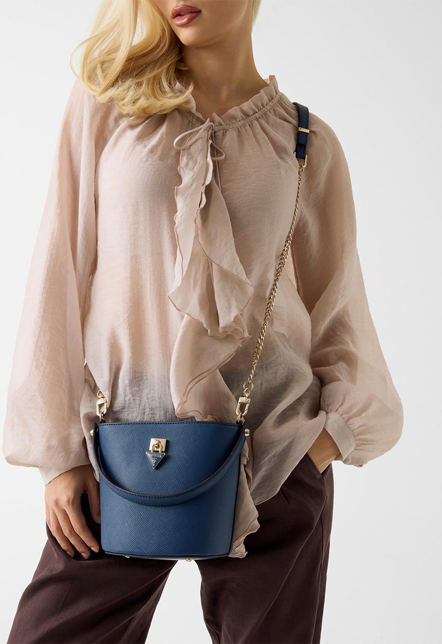 GUESS - Patsie Top Handle Bucket Bag - Navy