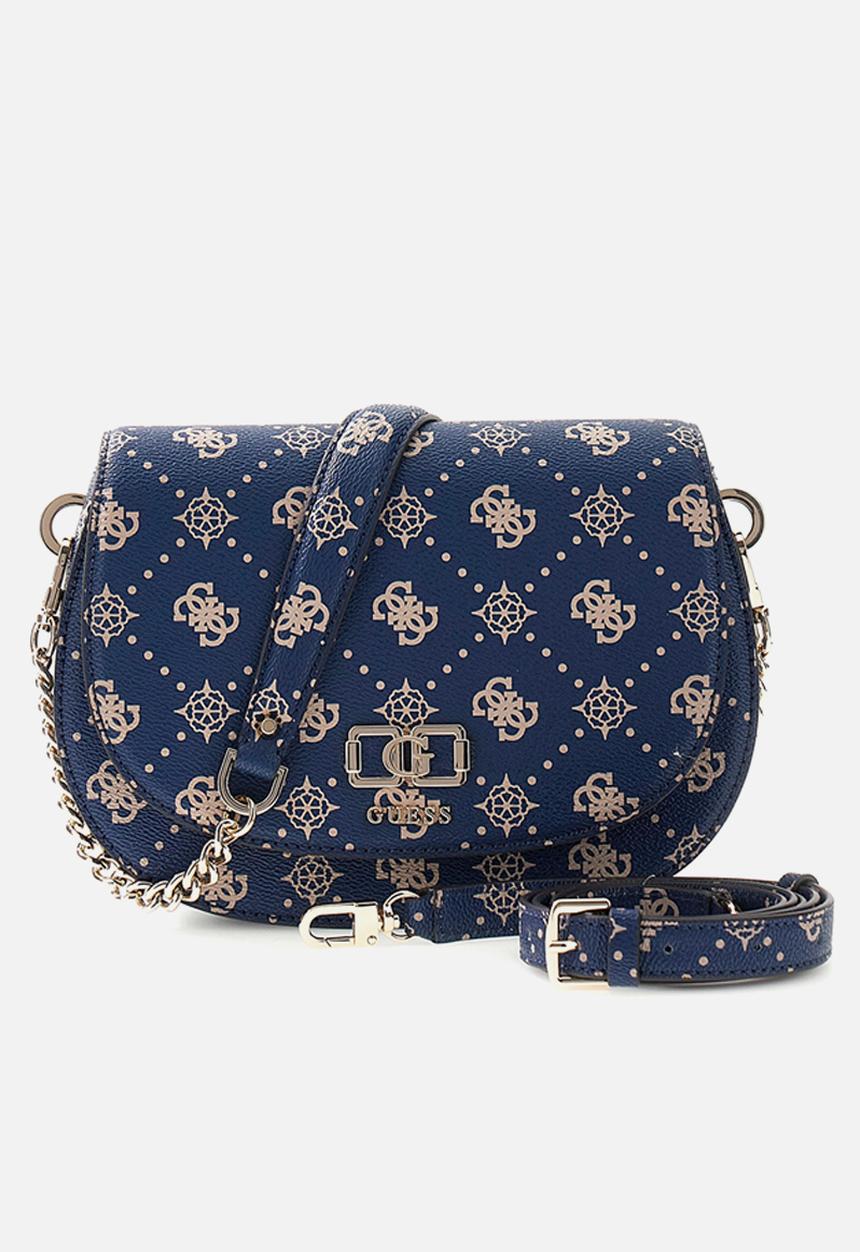 GUESS - Emelie Logo Flap Shoulder Bag-Navy Logo