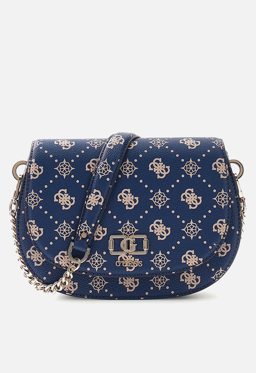 GUESS - Emelie Logo Flap Shoulder Bag-Navy Logo