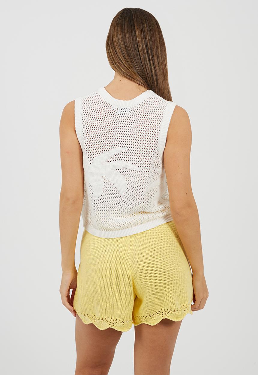 Brave Soul - Ladies Mesh Knitted Tank With Jacquard Palm Tree Design - White