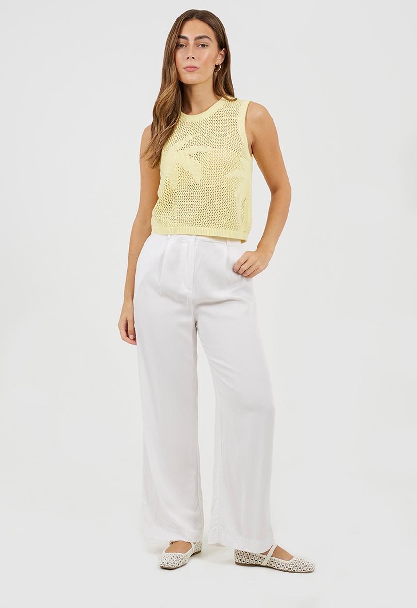 Brave Soul - Ladies Mesh Knitted Tank With Jacquard Palm Tree Design - Yellow