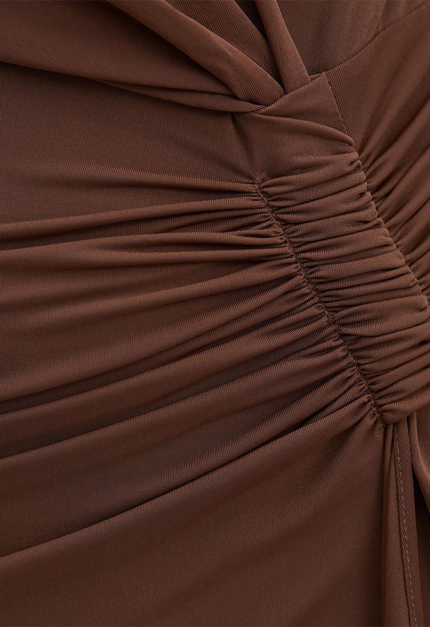 Forever New - Amara draped mesh maxi dress in chocolate