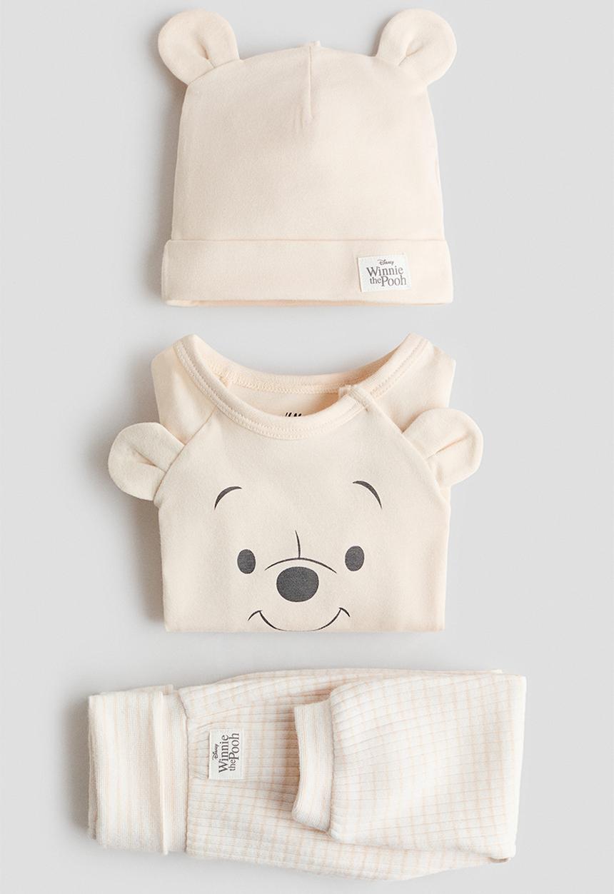 H&M - 3 piece printed jersey set - light beige/winnie the pooh