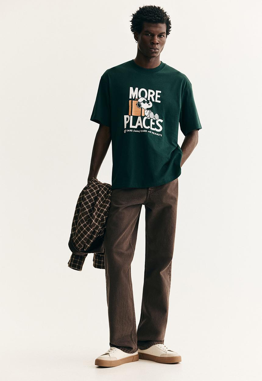 H&M - Loose fit t-shirt - dark green/snoopy