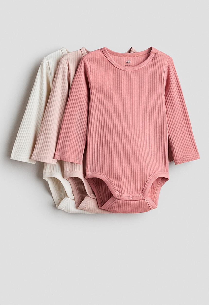 H&M - 3 pack ribbed bodysuits - pink/cream
