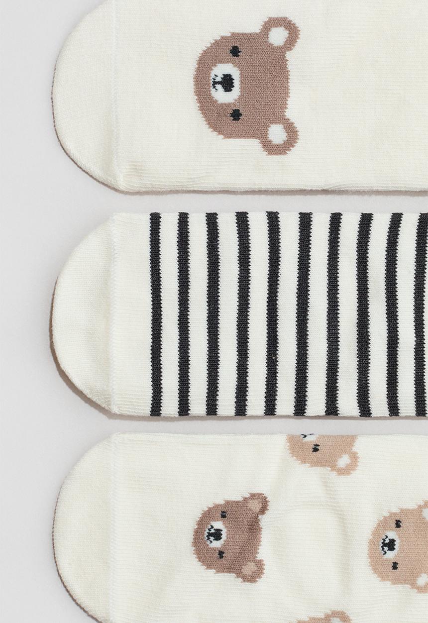 H&M - 4 pack socks - cream/teddy bears